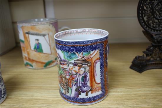 Four Chinese famille rose large mugs, Qianlong period tallest 15cm